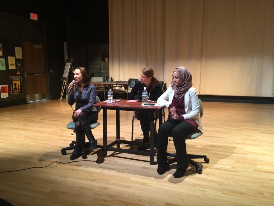 Liz Brough (left), Rachael Grenier (center), and Mnar Muhawesh (right) are pictured. 