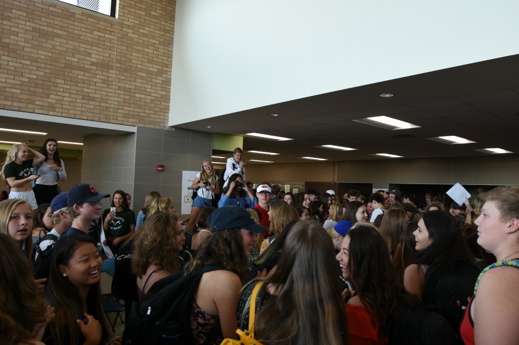 Students gathered in the Commons after second period for a protest