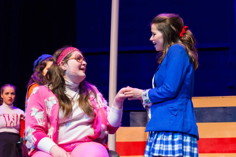 Junior Erin Deegan (left) and junior Ella Dolynchuk (right) in EHSs spring production of Heathers: the Musical.
