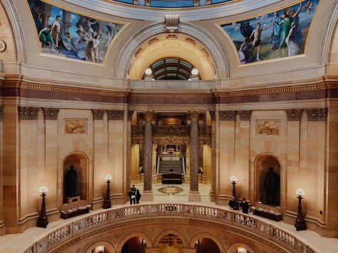 Shot overlooking the beautiful mural and rotunda at the Minnesota State Capitol.  