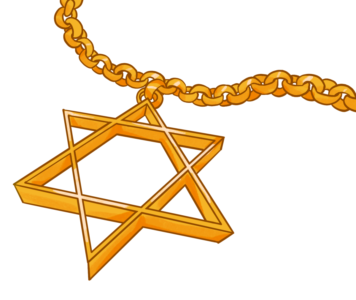 The Star of David on a golden necklace.