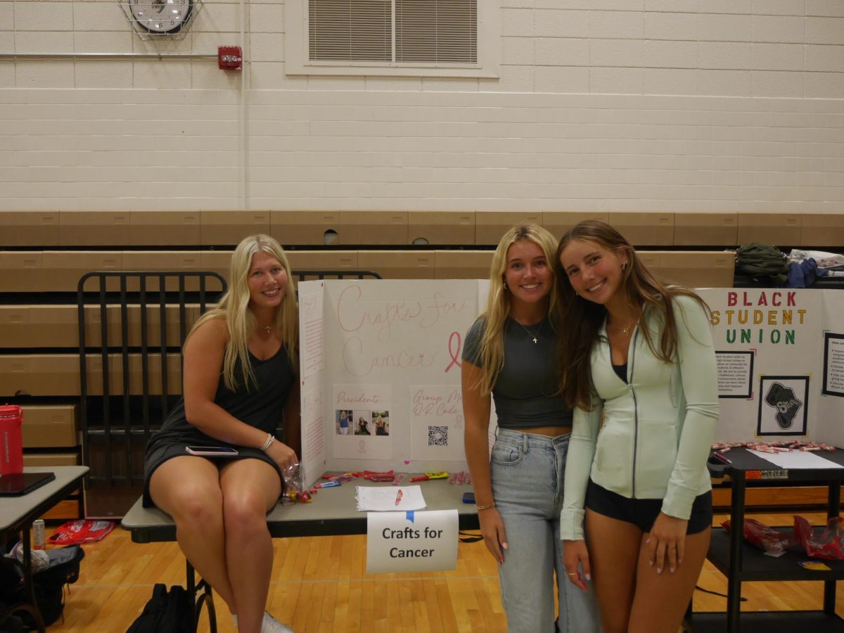 President Annabelle Duff and Vice Presidents Brigid Shane and Gigi Sanders are all smiles promoting their new club Crafts for Cancer.