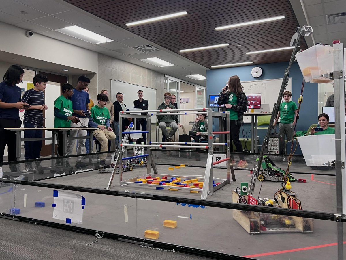 Robotics teams Easy As π, Since Sliced Bread, Piece of Cake, and Aluminum Warriors face off in a scrimmage in the EHS math wing.