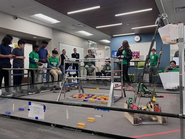 Robotics teams Easy As π, Since Sliced Bread, Piece of Cake, and Aluminum Warriors face off in a scrimmage in the EHS math wing.