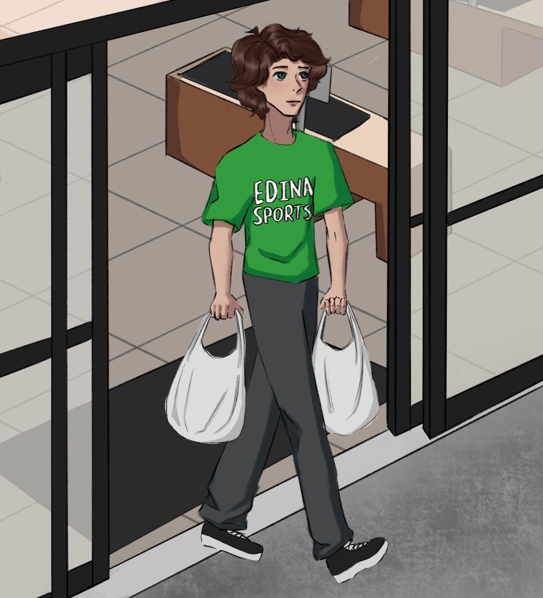 Edina athletes carry people’s grocery bags as a fundraising method.
