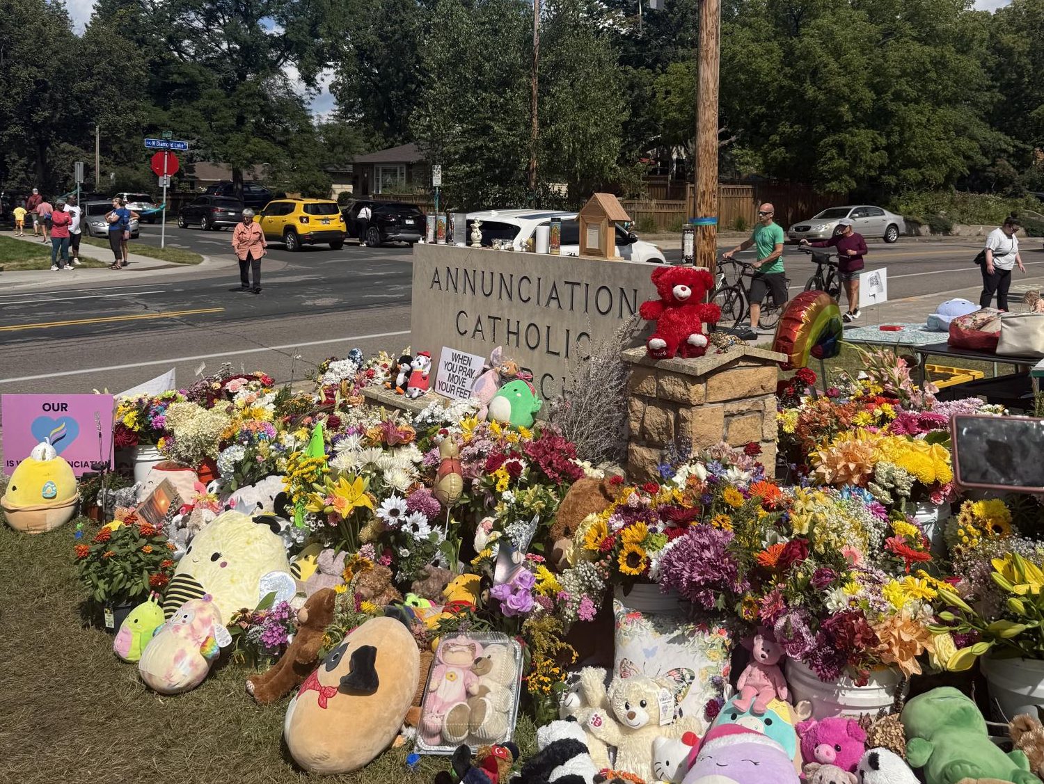 Community members created a memorial at Annunciation Catholic Church.