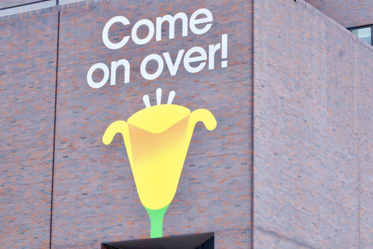 The Walker Art Center has a mural by the front entrance inviting people of all ages to view the art inside.  

