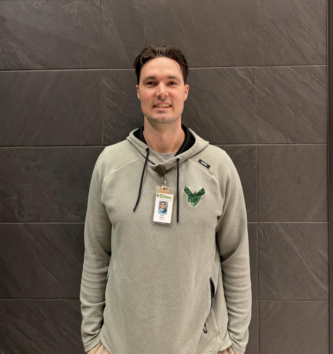 School Store Specialist Ronald Jenkins manages the school store and organizes promotional material for Edina High School.